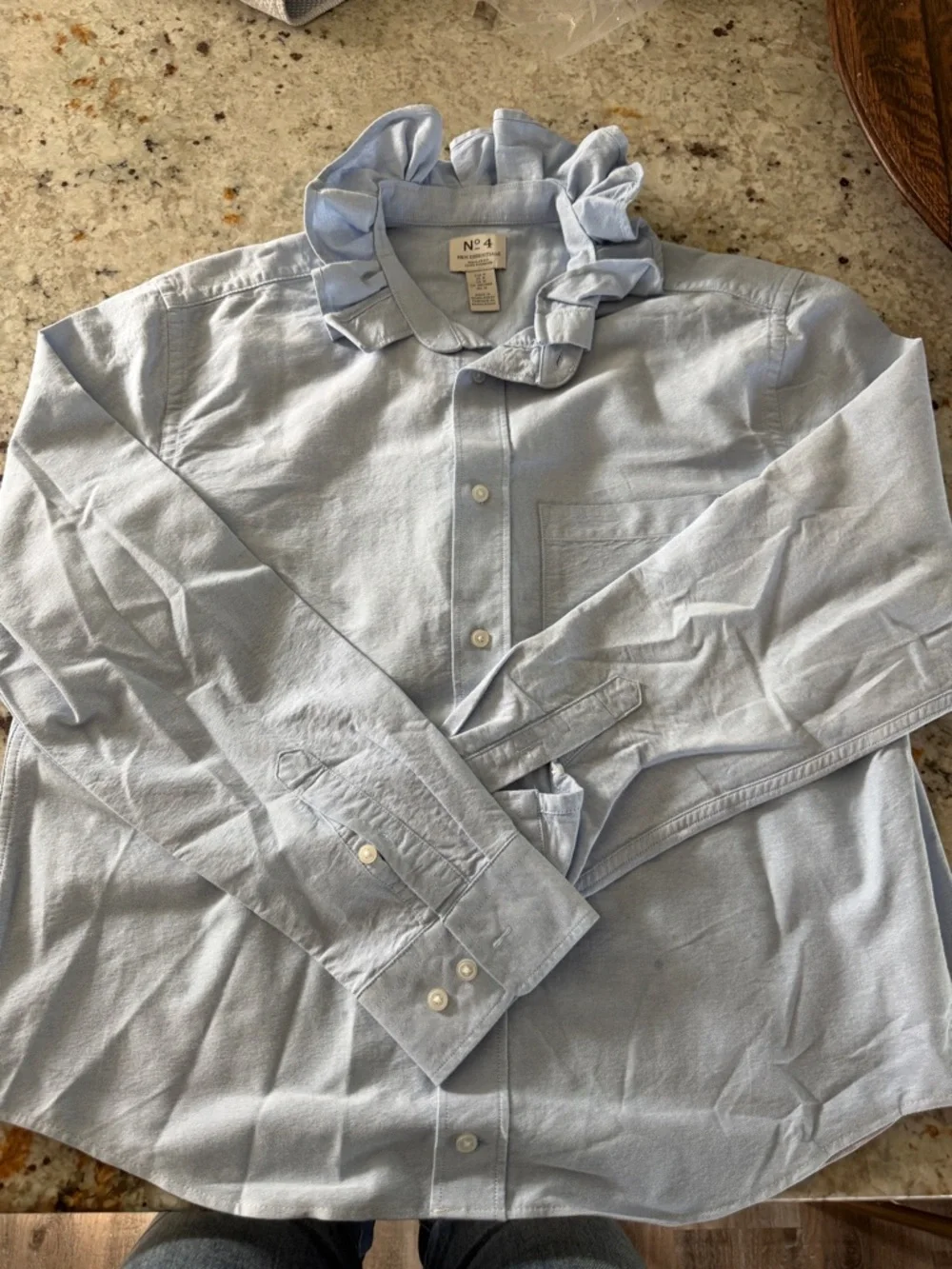 H&M Light Blue Ruffle-Collar Button-Up Blouse - Picture 1 of 2